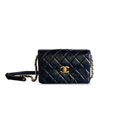 CHANEL MINI FLAP BAG WAXED CALFSKIN IN NAVY BLUE AS5618 (19.5*12*5cm)